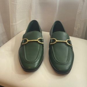 Zara emerald green loafers with gold buckle